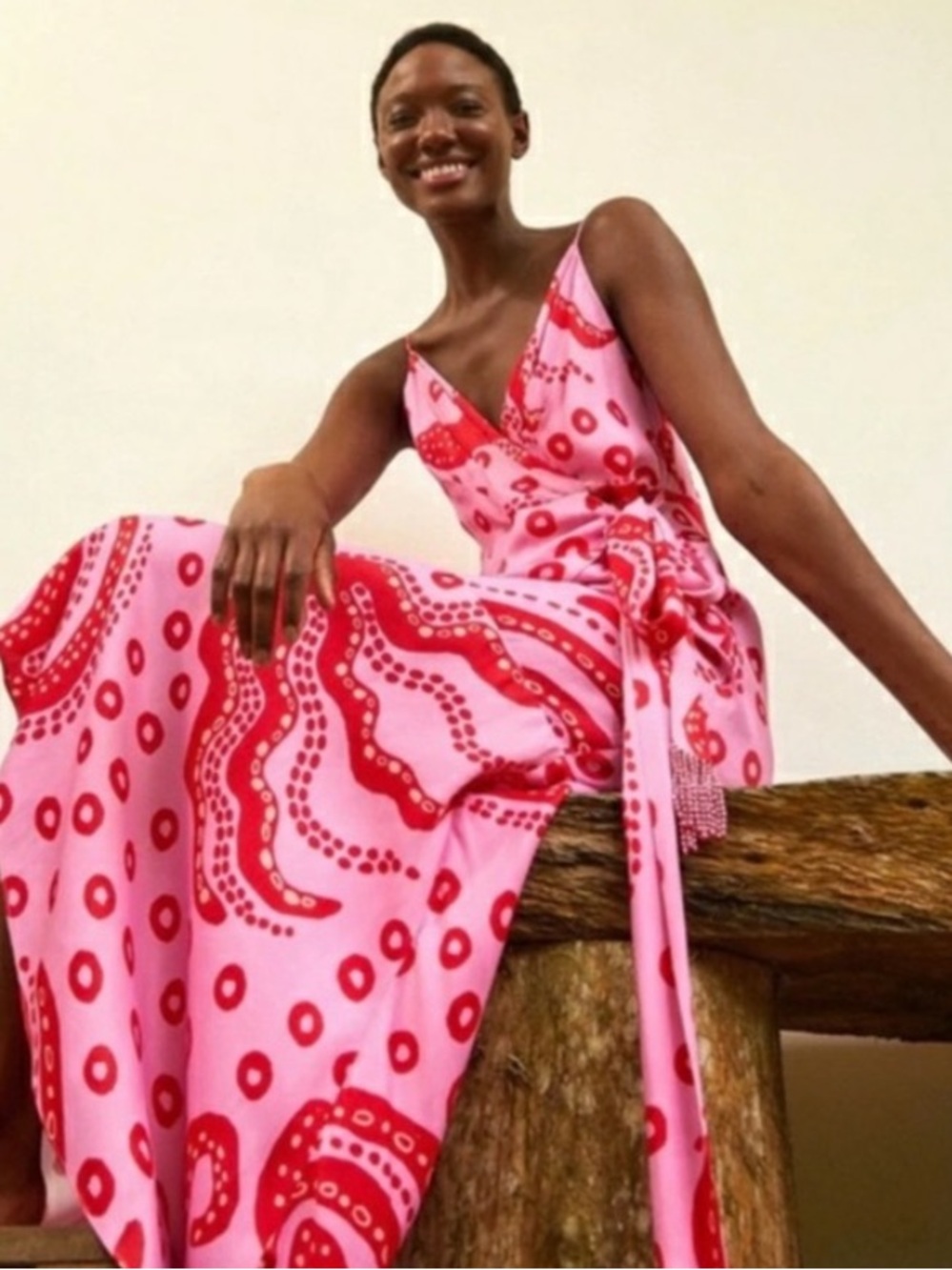 FARM Rio Pink and Red Printed Wrap Maxi Dress - Picture 3 of 6